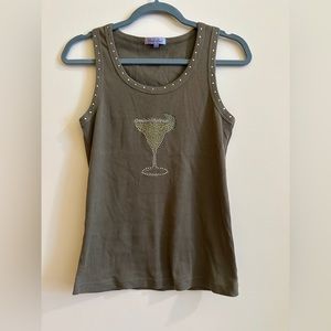 Y2k early 2000s rhienstone martini vintage graphic tank.